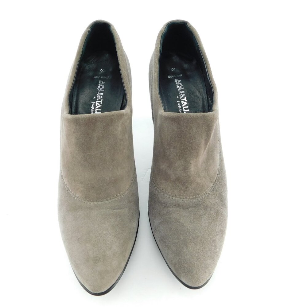 AQUATALIA Gray Suede Leather Weatherproof Ankle Booties Heels Pumps 8